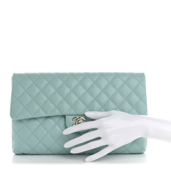 CHANEL Caviar Quilted Flap Clutch Light Blue