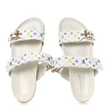 LOUIS VUITTON LV X TM Monogram Multicolor Bom Dia Comfort Mule Sandals 38.5 White