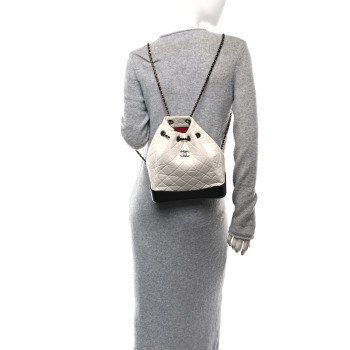 CHANEL Aged Calfskin Quilted Gabrielle Backpack Black White