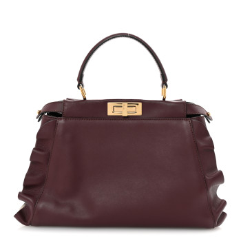 FENDI Vitello Seta Waves Bi-Color Medium Peekaboo Iconic Satchel Bordeaux Latte