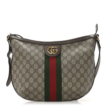 GUCCI GG Supreme Monogram Web Small Ophidia Half Moon Hobo Brown
