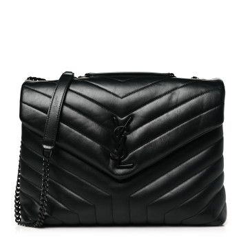 SAINT LAURENT Calfskin Y Quilted Monogram Monochrome Medium Loulou Chain Satchel Black