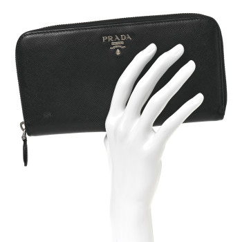 PRADA Saffiano Metal Zip Around Wallet Black