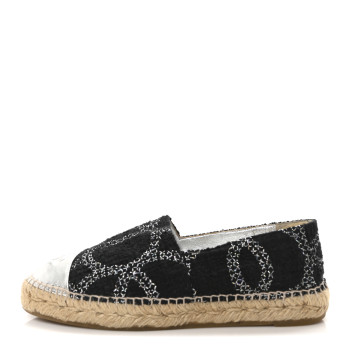 CHANEL Metallic Tweed Lambskin CC Espadrilles 38 Black Silver