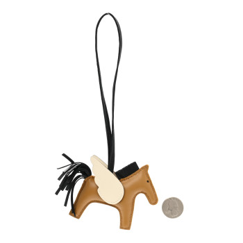 HERMES Milo Lambskin Grigri Rodeo Pegase Horse Bag Charm PM Sesame Black Nata