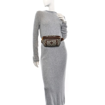 GUCCI GG Supreme Monogram Textured Calfskin Retro Interlocking G Belt Bag Beige Ebony Brown Sugar