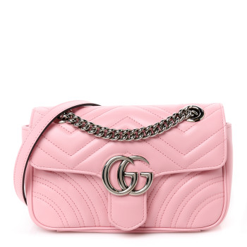GUCCI Calfskin Matelasse Mini GG Marmont Shoulder Bag Perfect Pink