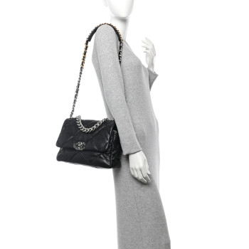CHANEL Lambskin Quilted Large Chanel 19 Flap Black