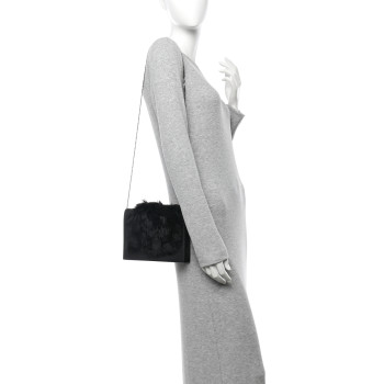 CELINE Smooth Lambskin Fur Frame Evening Chain Clutch Black