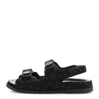 CHANEL Denim Printed Dad Sandals 39 Black