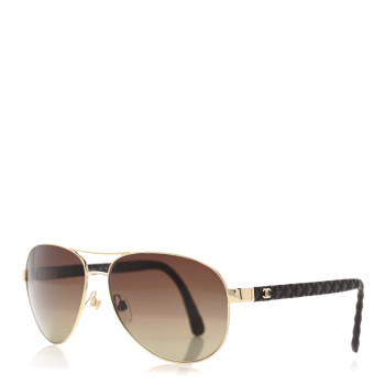 CHANEL Metal Lambskin Quilted CC Pilot Summer Aviator Sunglasses 4204-Q Gold Brown