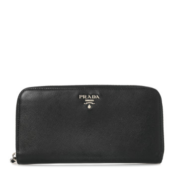 PRADA Saffiano Metal Zip Around Wallet Black