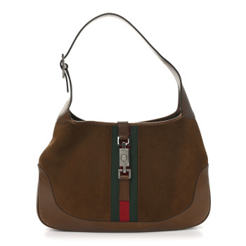 GUCCI Suede Web Small Jackie O Hobo Light Brown
