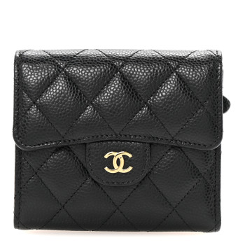 CHANEL Caviar Quilted Compact Flap Wallet Black