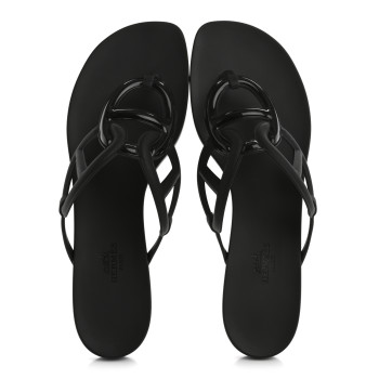 HERMES Rubber Womens Egerie Sandals 41 Black