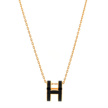 HERMES Lacquered Gold Pop H Pendant Necklace Black