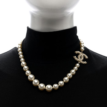 CHANEL Pearl CC 100th Anniversary Necklace Light Gold