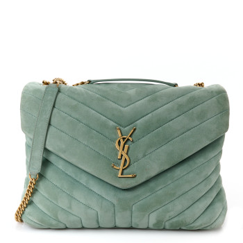 SAINT LAURENT Suede Y Quilted Monogram Medium Loulou Chain Satchel Vert Opaline