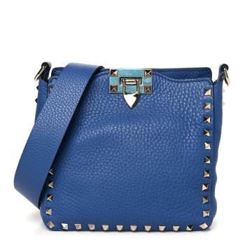 VALENTINO GARAVANI Pebbled Calfskin Mini Rockstud Flip-Lock Messenger Bag Baltique