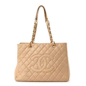 CHANEL Caviar Quilted Grand Shopping Tote GST Beige Clair