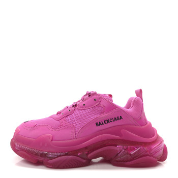 BALENCIAGA Fabric Mesh Clear Sole Fluo Womens Triple S Sneakers 38 Pink