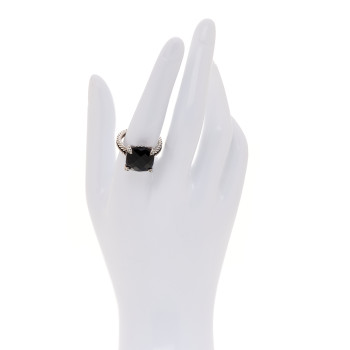DAVID YURMAN Sterling Silver Diamond Onyx 14mm Chatelaine Ring 57 8