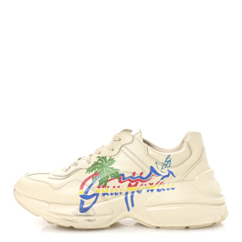 GUCCI Calfskin Hawaii Printed Mens Rhyton Sneakers 8 White