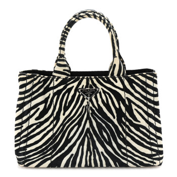 PRADA Canapa Zebra Print Small Tote White Black