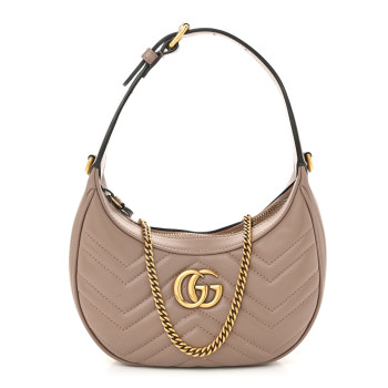 GUCCI Calfskin Matelasse Chevron Mini GG Marmont Half Moon Hobo Porcelain Rose