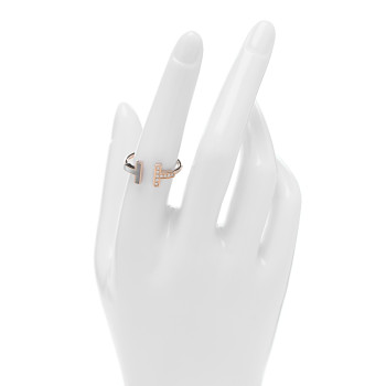 TIFFANY 18K Rose Gold Diamond Mother of Pearl T Wire Ring 54 7