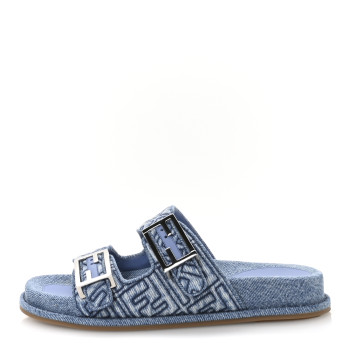 FENDI Denim FF Quilted Fendi Feel Buckled Slide Sandals 37 Blue