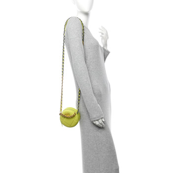 CHANEL Lambskin Quilted Chanel 19 Round Clutch With Chain Yellow