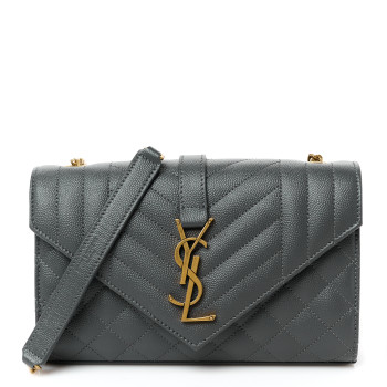 SAINT LAURENT Grain De Poudre Textured Mixed Matelasse Triquilt Small Monogram Satchel Pebble