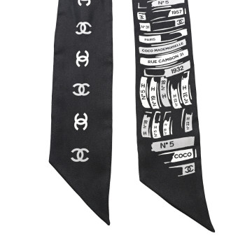 CHANEL Silk CC Slim Bandeau Scarf Black Grey