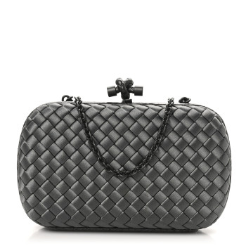 BOTTEGA VENETA Satin Ayers Intrecciato Chain Knot Clutch Grey