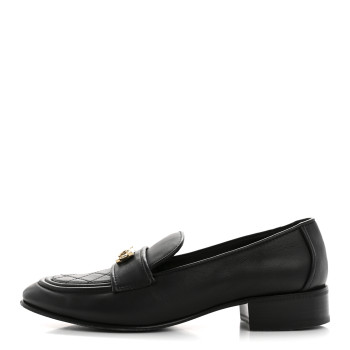 CHANEL Lambskin Quilted Boy Loafers 39.5 Black