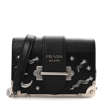PRADA City Calf Saffiano Cahier Astrology Bag Black