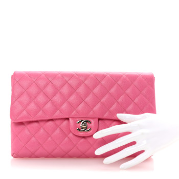 CHANEL Caviar Quilted Flap Clutch Pink
