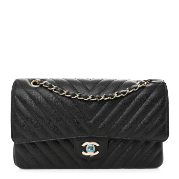 CHANEL Caviar Chevron Quilted Medium Double Flap Black