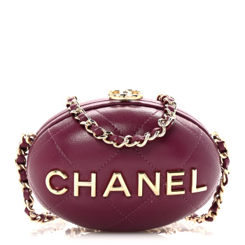 CHANEL Lambskin Quilted Oval Minaudiere Chain Clutch Purple