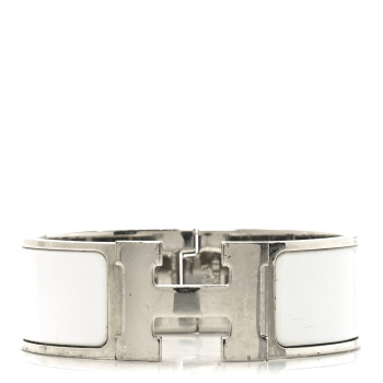 HERMES Enamel Wide Clic Clac H Bracelet PM White