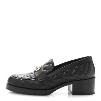 CHANEL Lambskin Quilted CC Heart Loafers 39 Black