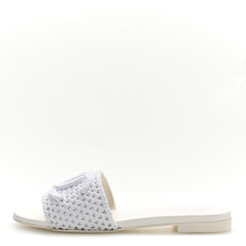 CHANEL Crochet CC Mules Sandals 39 White