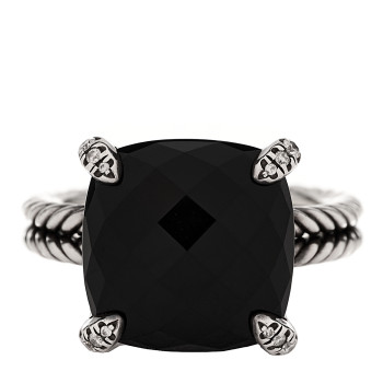 DAVID YURMAN Sterling Silver Diamond Onyx 14mm Chatelaine Ring 57 8