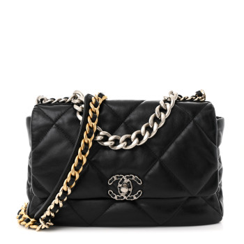 CHANEL Lambskin Quilted Large Chanel 19 Flap Black