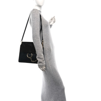 CHLOE Suede Calfskin Medium Faye Shoulder Bag Black