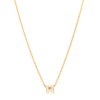 HERMES Lacquered Rose Gold Mini Pop H Pendant Necklace White