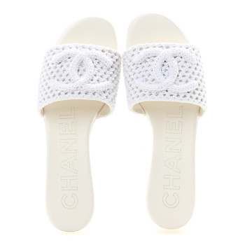 CHANEL Crochet CC Mules Sandals 39 White