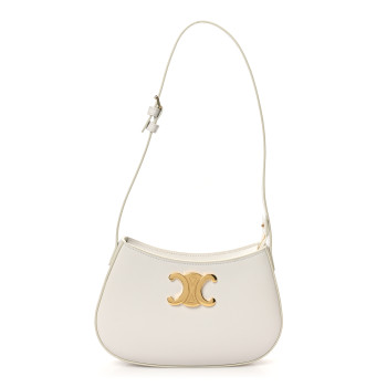 CELINE Shiny Calfskin Medium Tilly Triomphe Shoulder Bag Rice