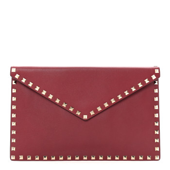 VALENTINO GARAVANI Vitello Large Rockstud Envelope Clutch Rubino